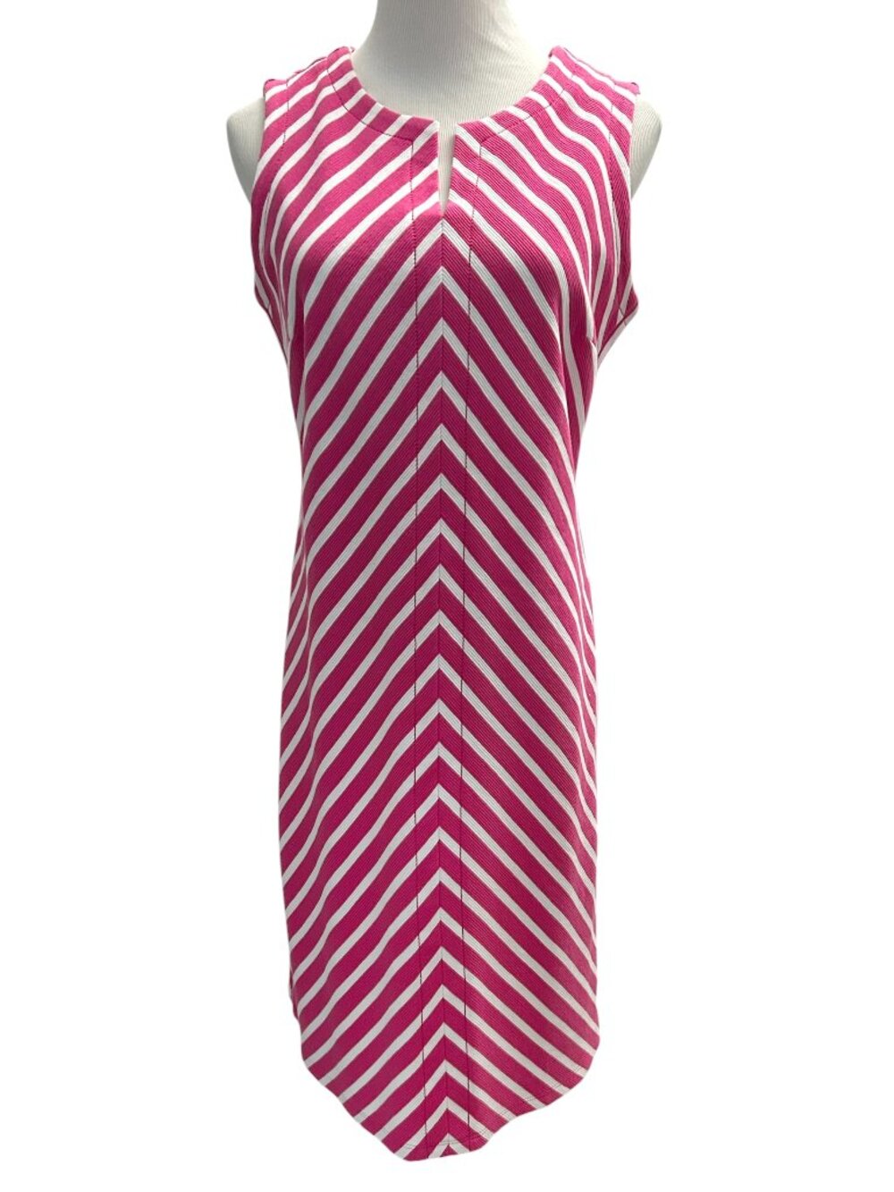 Talbots Petit Medium PM Summer Pink White Shift Chevron Stripe Dress NWT $109